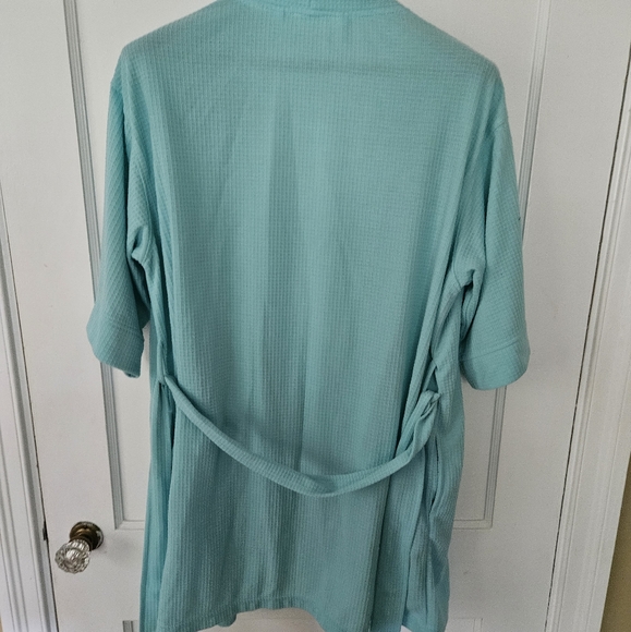 Aegean Turquiose Waffle Short Robe - Picture 3 of 5